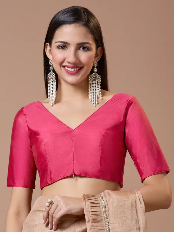 V neck pink silk ready made blouse