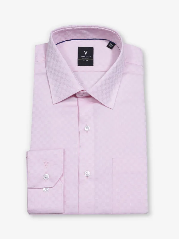 VAN HEUSEN baby pink checks textured cotton shirt
