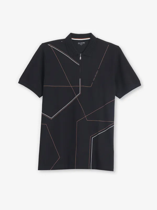 VAN HEUSEN black cotton printed t-shirt