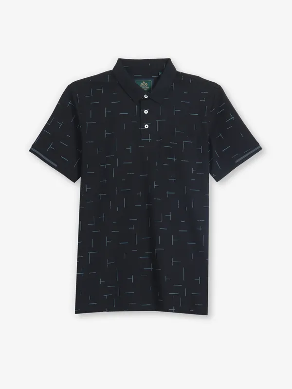 VAN HEUSEN black printed cotton polo t-shirt