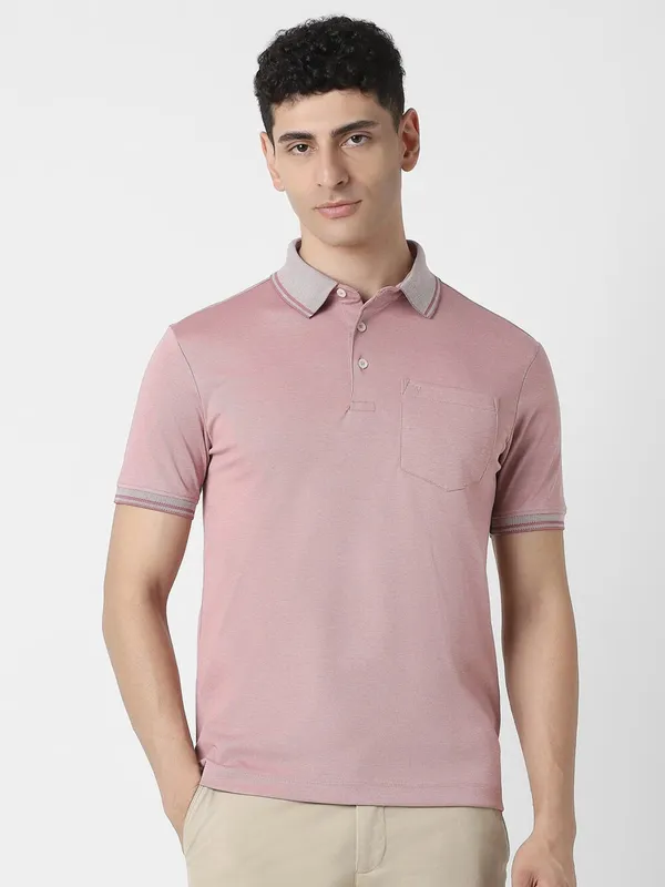 VAN HEUSEN light pink plain cotton t-shirt