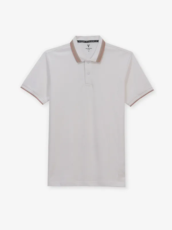 VAN HEUSEN off white printed cotton polo t-shirt