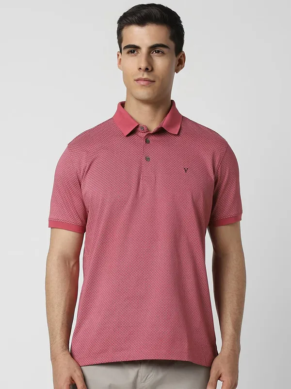 VAN HEUSEN pink cotton printed polo t-shirt