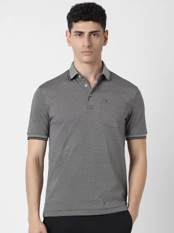 VAN HEUSEN plain grey cotton slim fit t-shirt