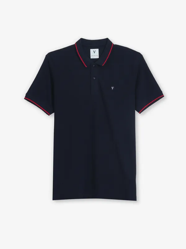 VAN HEUSEN plain navy cotton polo t-shirt