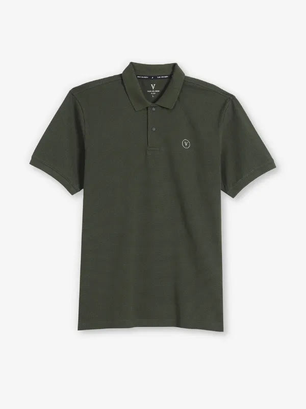 VAN HEUSEN plain olive cotton polo t-shirt