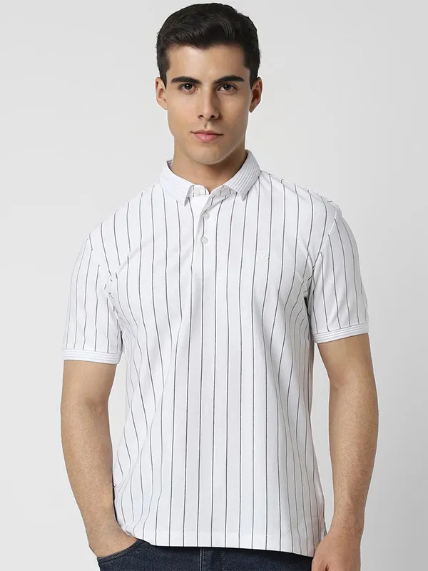 VAN HEUSEN white stripe polo t-shirt