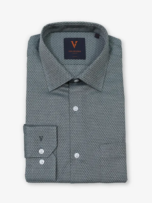 VAN HUESEN forest green printed formal wear slim fit shirt