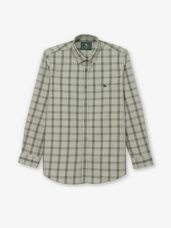 VAN HUESEN olive checks cotton casual shirt for men