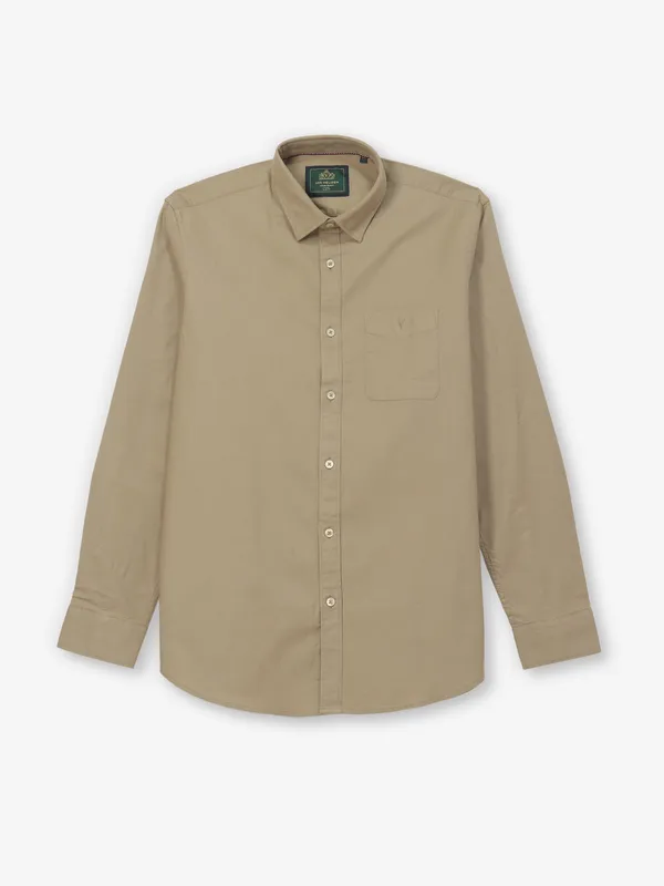 VAN HUESEN plain khakhi casual shirt with full sleeves