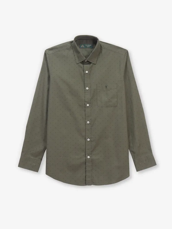 VAN HUESEN printed olive cotton casual shirt