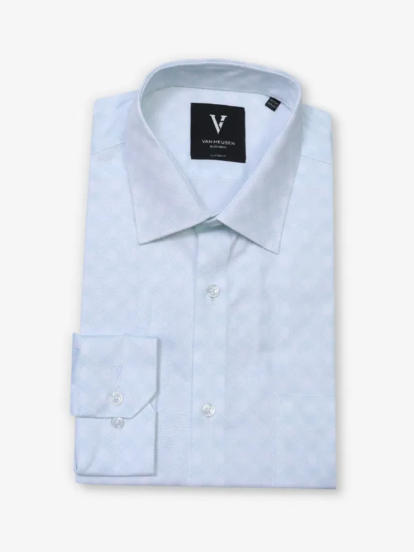 VAN HUESEN sky blue and white printed cotton formal shirt