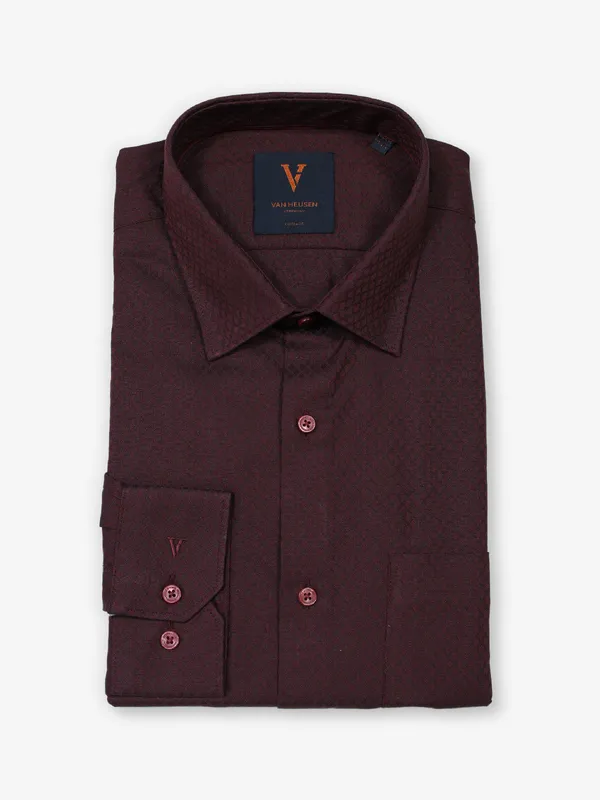 VAN HUESEN stylish textured maroon formal shirt