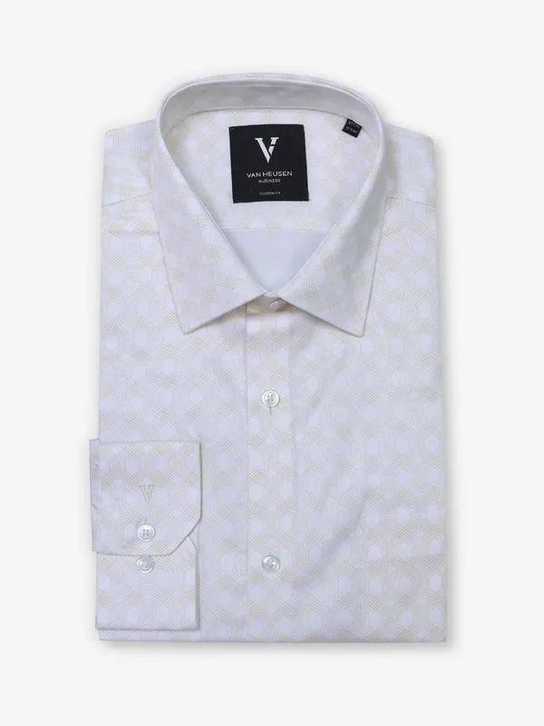 VAN HUESEN white and cream printed cotton formal shirt