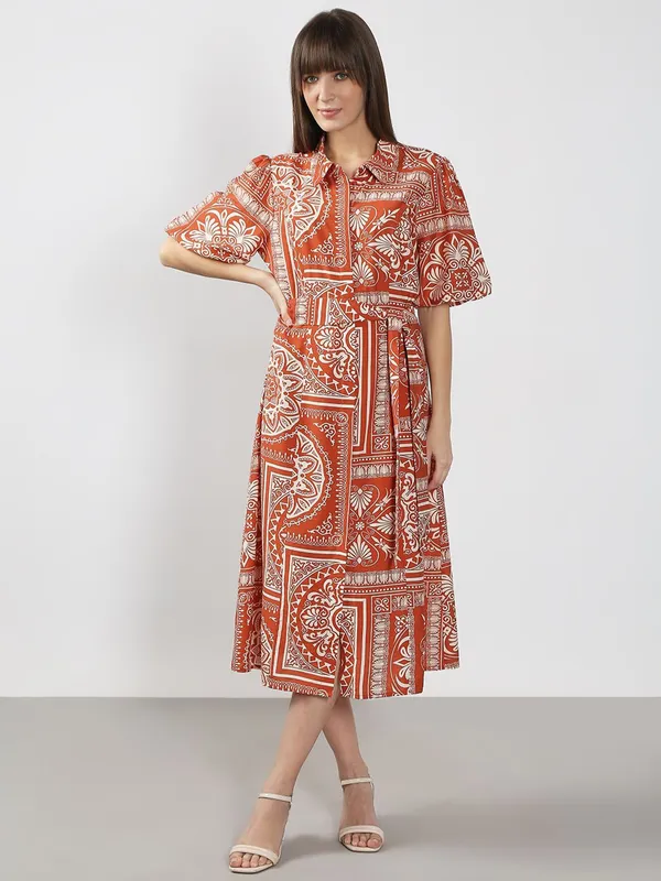 VERO MODA printed dark orange dress in cotton