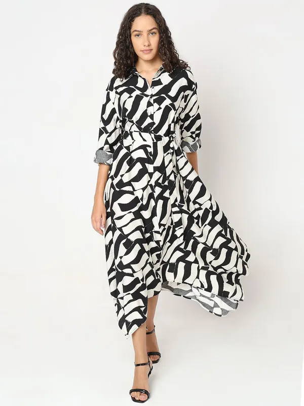 VERO MODA black abstract printed shirt dress