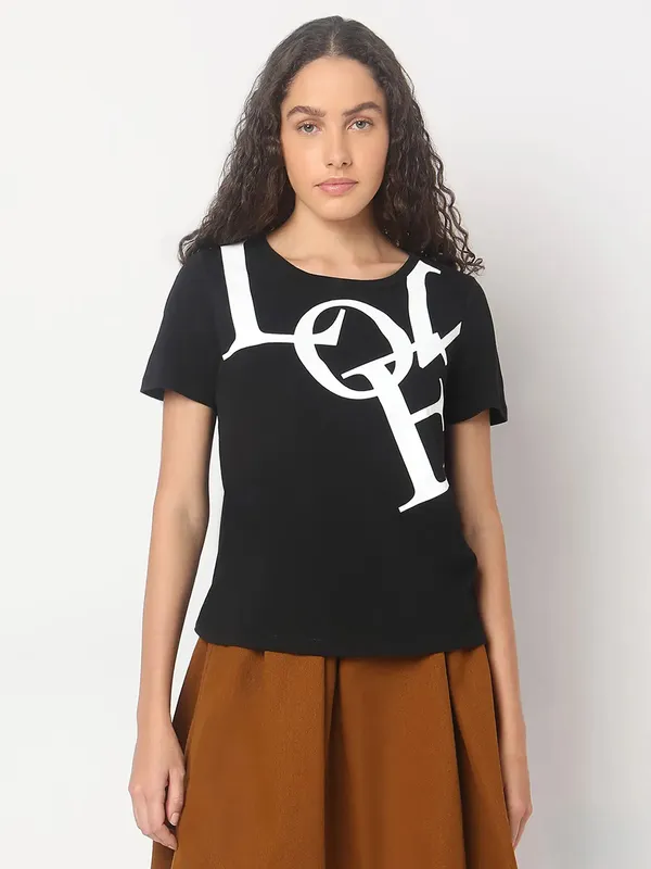 VERO MODA black printed cotton t-shirt