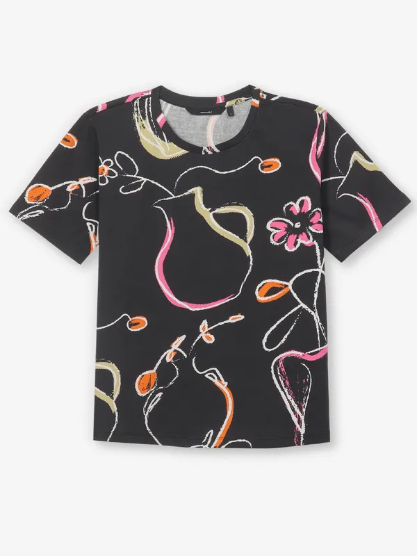 VERO MODA black printed cotton t-shirt for women