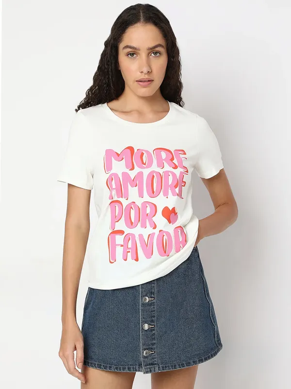 VERO MODA cotton white t-shirt in printed