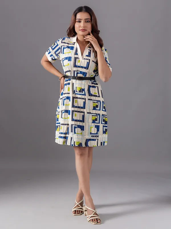 VERO MODA cream printed dress with cutwork