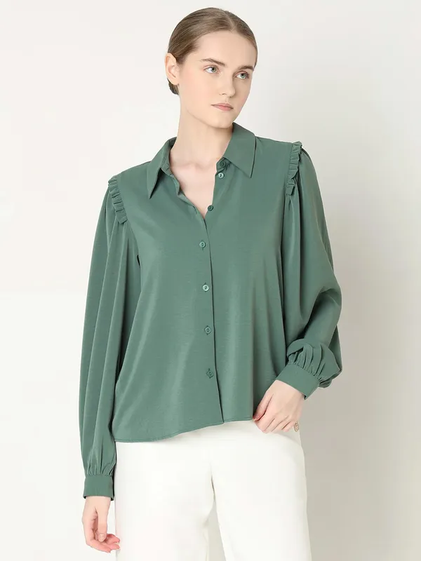 VERO MODA green polyester shirt