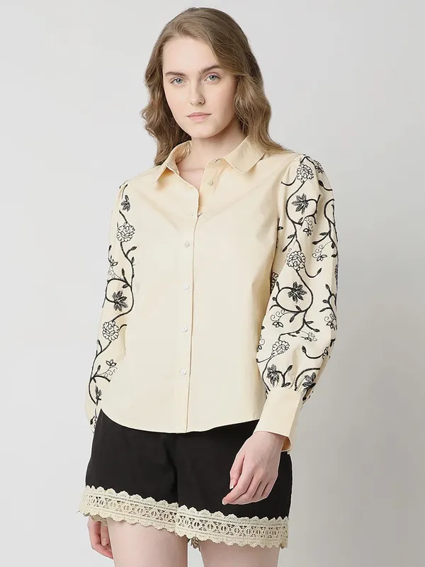 VERO MODA khaki cotton embroidery shirt