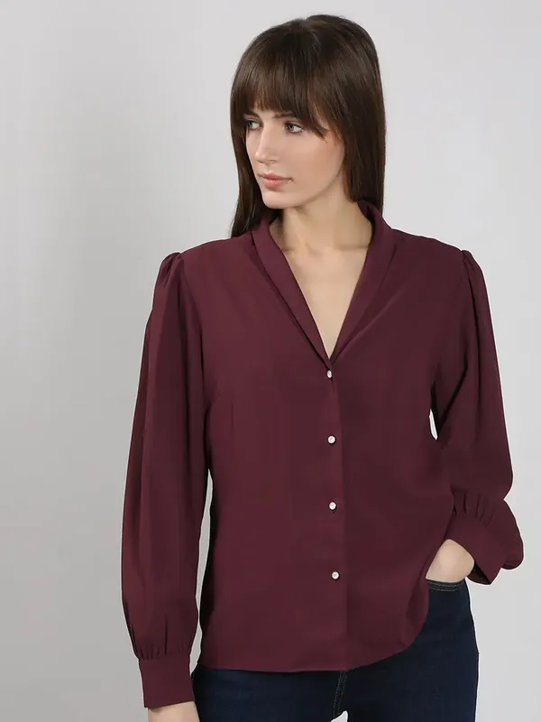 VERO MODA maroon peinted satin silk shirt