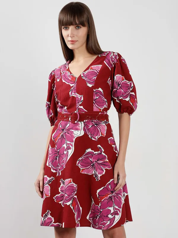 VERO MODA maroon printed dress in cotton