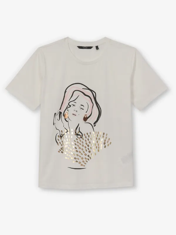VERO MODA off white printed cotton t-shirt