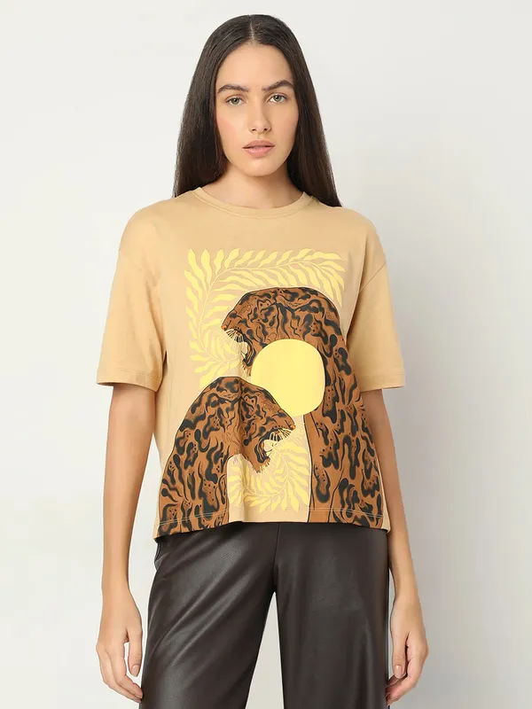 VERO MODA peach printed cotton t-shirt