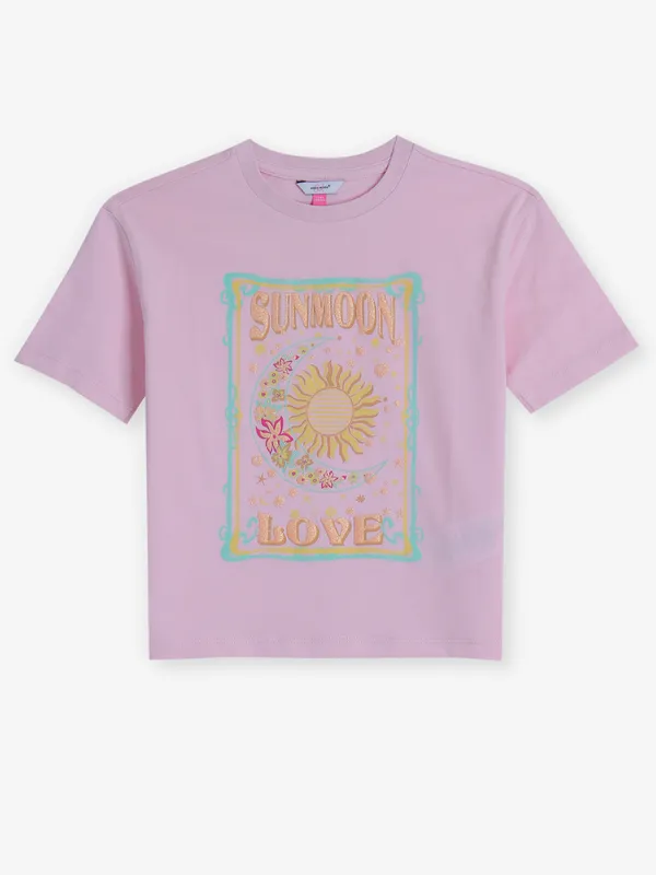 VERO MODA pink cotton printed t-shirt