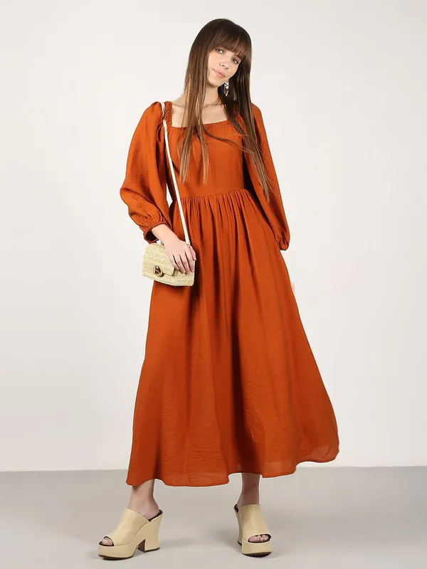 VERO MODA plain maroon cotton dress