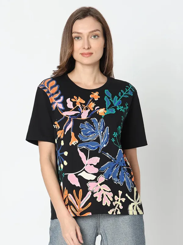 VERO MODA printed black casual t-shirt