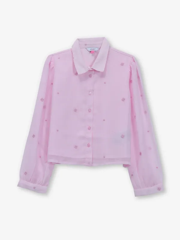 VERO MODA printed light pink cotton crop shirt