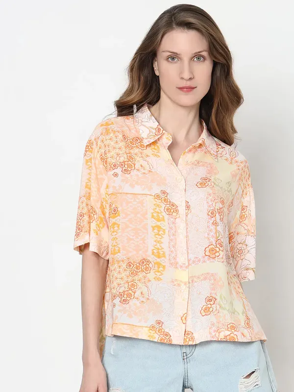 VERO MODA printed peach cotton shirt