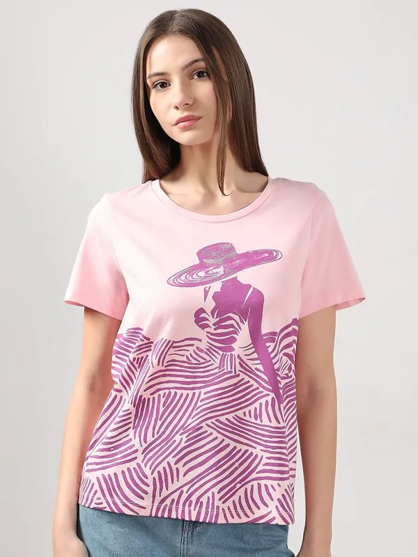 VERO MODA printed pink cotton t-shirt