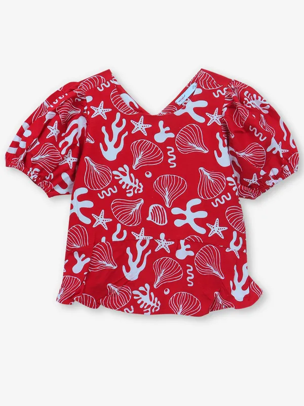 VERO MODA printed red cotton crop top