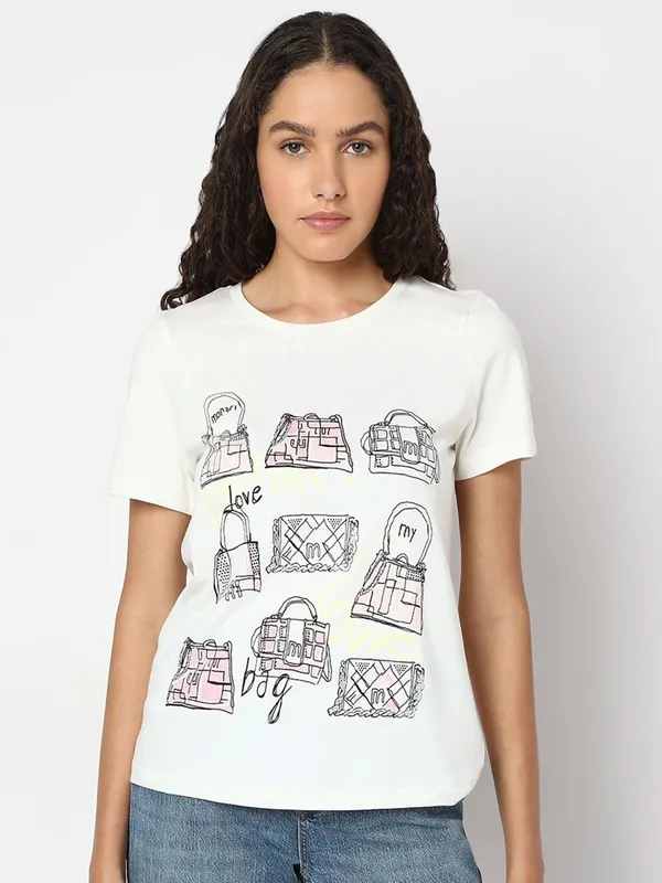 VERO MODA printed white cotton t-shirt for women
