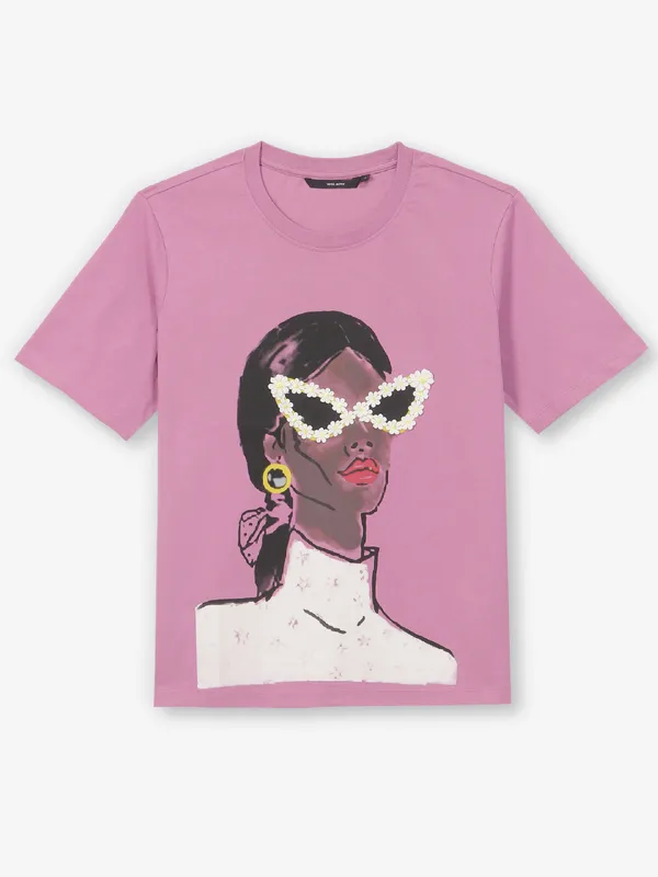 VERO MODA purple printed cotton t-shirt