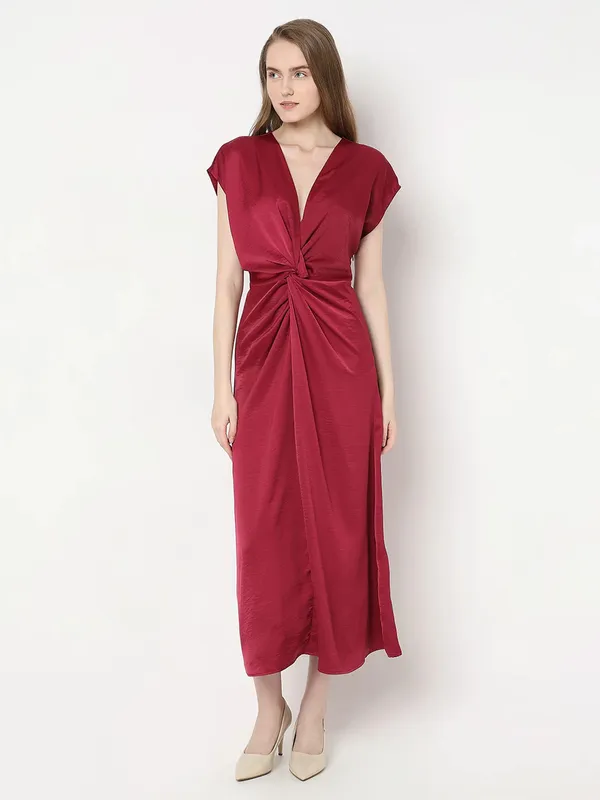 VERO MODA red plain midi dress