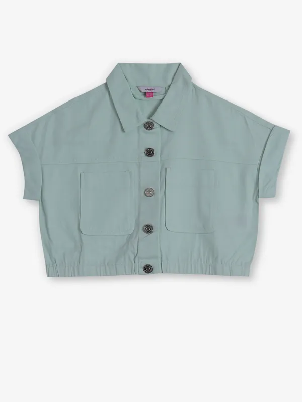 VERO MODA sea green cotton crop shirt