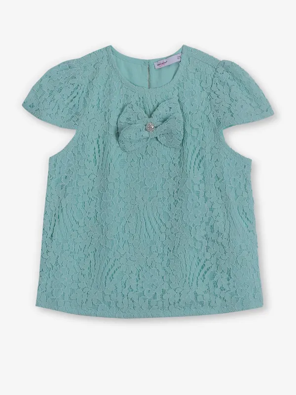 VERO MODA sea green cotton cutwork top
