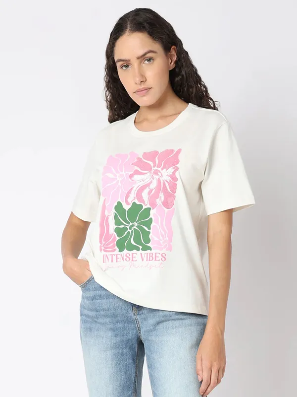 VERO MODA white cotton printed t-shirt