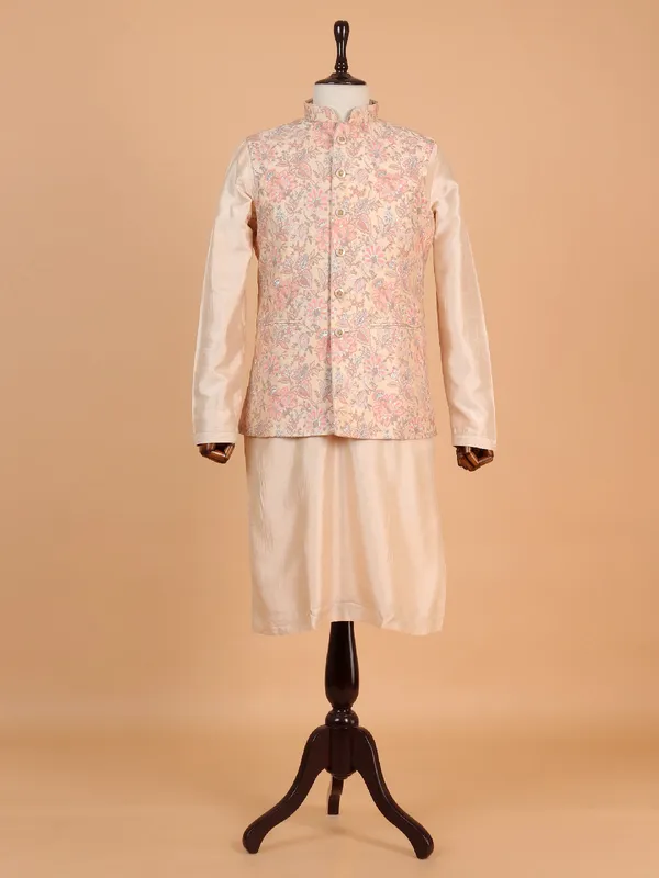 Vibrant beige silk waistcoat set for men