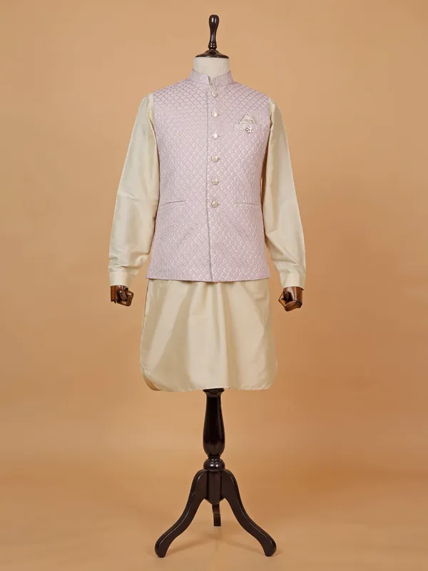 Vibrant light purple silk waistcoat set for men