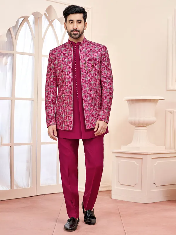 Vibrant rani printed indo western for wedding and reception