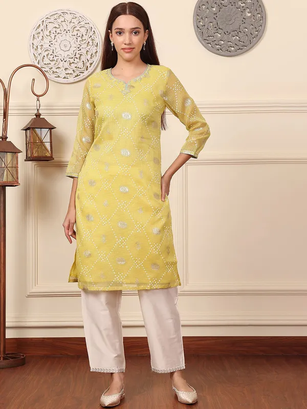 Vibrant yellow cotton kurti for women