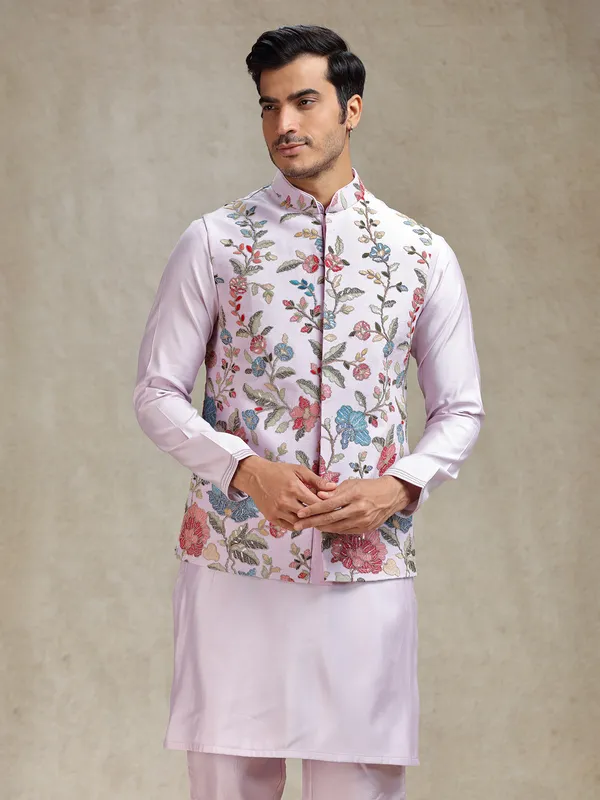 Violet flower pattern waistcoat set for reception