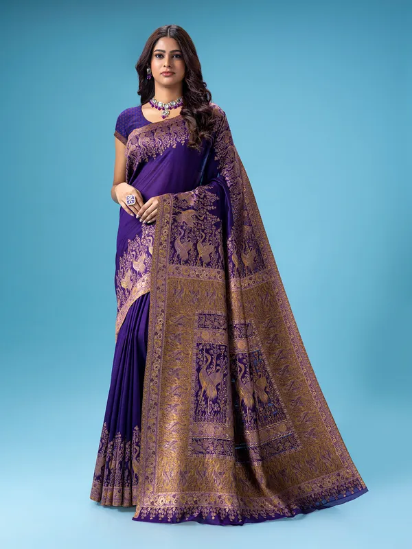 Violet pashmina silk saree for wedding