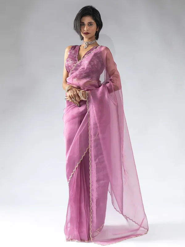 Violet ready to wear organza saree for party wear